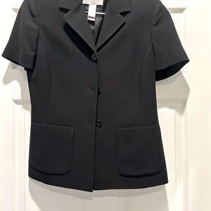 Liz Claiborne Black Short-Sleeve Blazer with Notched Lapels